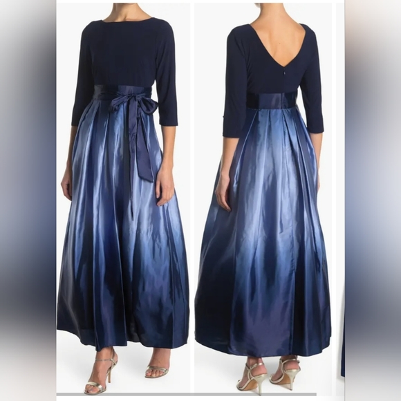SL Fashions Dresses & Skirts - S.L. Fashions Women's Long Satin Ombre Party Dress, Pockets & Sleeves, Size 6P